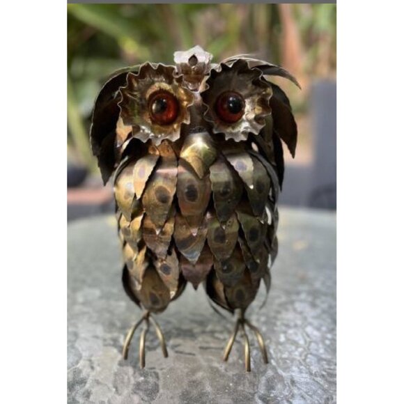 Midcentury Whimsical Torch Cut Metal Brutalist Owl Sculpture  Rustic Art Retro - Picture 1 of 16
